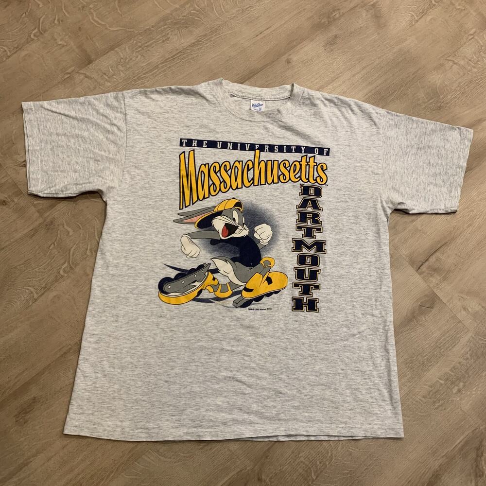 Vintage 90s UMass Dartmouth Bugs Bunny T-Shirt Men's XL Gray University Corsairs